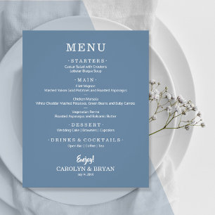 Einfaches, elegantes Hochzeitmenü mit Slate Blue Flyer
