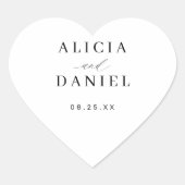 Einfaches, elegantes Hochzeitslabel Herz-Aufkleber (Vorderseite)