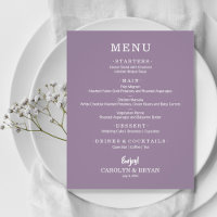 Einfaches elegantes Hochzeitsmenü von Lavender