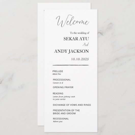 Einfaches elegantes Hochzeitsprogramm (Vorne/Hinten)