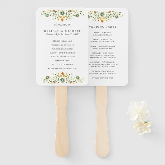 Einfaches elegantes Hochzeitsprogramm für Flora Fächer (Vorne und Hinten)
