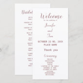 einfaches, elegantes Hochzeitsprogramm für Rose (Vorne/Hinten)