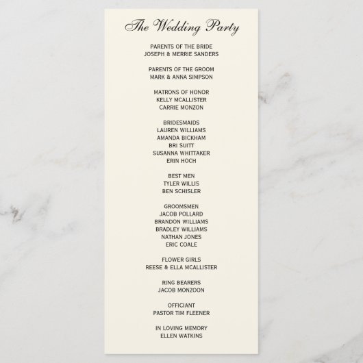 Einfaches elegantes Hochzeitsprogramm Programm (Rückseite)