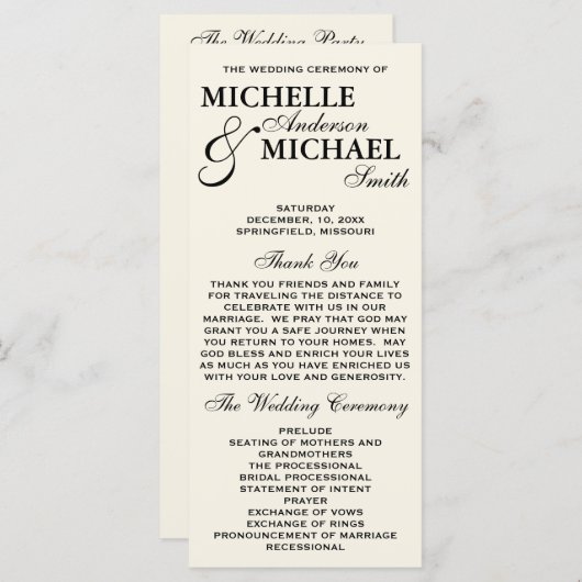 Einfaches elegantes Hochzeitsprogramm Programm (Vorne/Hinten)