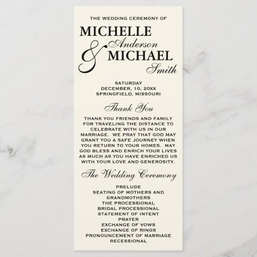 Einfaches elegantes Hochzeitsprogramm Programm (Vorderseite)