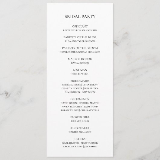 Einfaches elegantes Hochzeitsprogramm Programm (Rückseite)