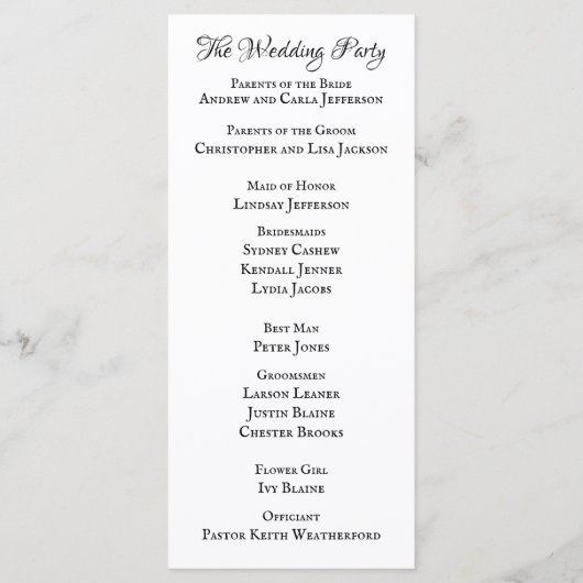 Einfaches elegantes Hochzeitsprogramm Programm (Rückseite)