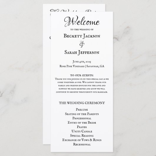 Einfaches elegantes Hochzeitsprogramm Programm (Vorne/Hinten)