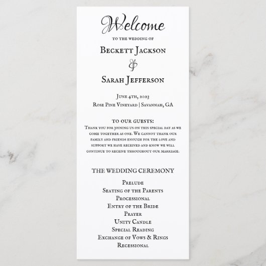 Einfaches elegantes Hochzeitsprogramm Programm (Vorderseite)