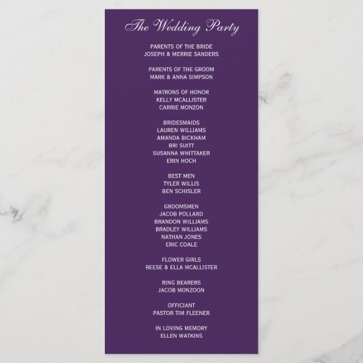 Einfaches elegantes Hochzeitsprogramm Programm (Rückseite)