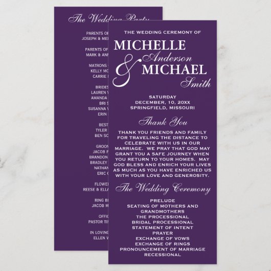 Einfaches elegantes Hochzeitsprogramm Programm (Vorne/Hinten)