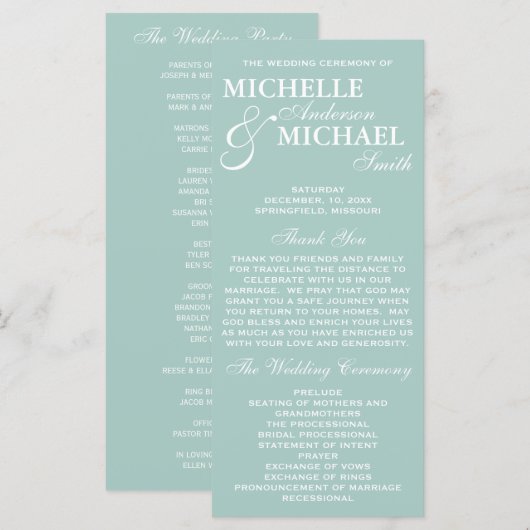 Einfaches elegantes Hochzeitsprogramm Programm (Vorne/Hinten)