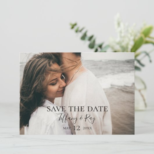 Einfaches elegantes, horizontales Foto Save the Da Date (Stehend Vorderseite)