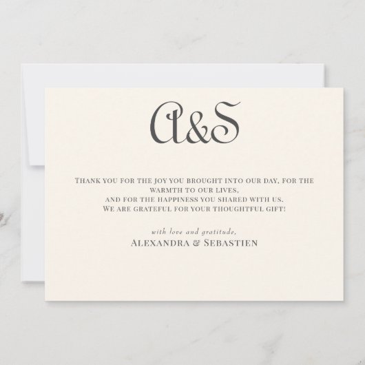 Einfaches elegantes kalligraphisches Monogramm-Hoc Dankeskarte (Rückseite)