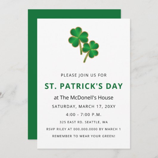 Einfaches Elegantes Kleeblatt St Patricks Day Einladung (Vorne/Hinten)