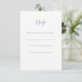 Einfaches elegantes Lavender Lila Wedding RSVP Karte (Stehend Vorderseite)