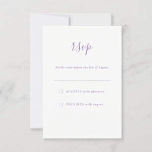Einfaches elegantes Lavender Lila Wedding RSVP Karte
