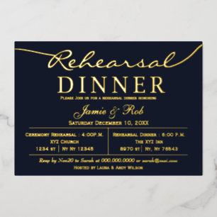 Einfaches elegantes Luxe Navy Gold Probe Dinner Folieneinladung