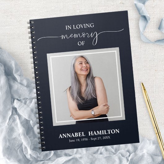 Einfaches Elegantes Memorial Funeral Foto Gästebuc Notizblock
