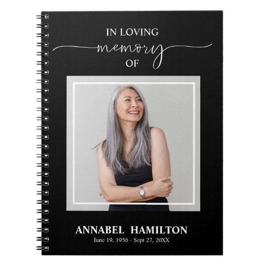Einfaches Elegantes Memorial Funeral Foto Gästebuc Notizblock (Vorderseite)