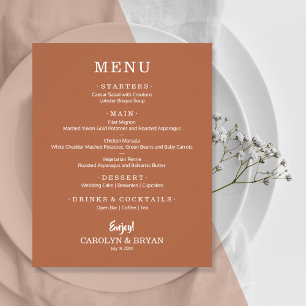 Einfaches elegantes Menü auf der Terracotta Weddin