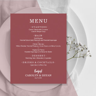Einfaches elegantes Menü der Terra Rose Wedding