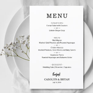 Einfaches elegantes Menü für Hochzeiten