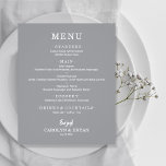 Einfaches elegantes Menü für Hochzeiten<br><div class="desc">Diese kleinen grauen Dinner-Karten sind ein preiswertes Papier mit einem Gewicht von 80 lb. und bieten eine Auswahl an Speisen in schick weißer Schrift. Ideal für einen modernen Hochzeitsempfang, ein Hochzeitsdinner, ein Jubiläum-Party oder eine besondere Veranstaltung mit einem Sit-down-Dinner. *Maßnahmen 4, 5" x 5, 6" (oder wählen Sie aus 2...</div>