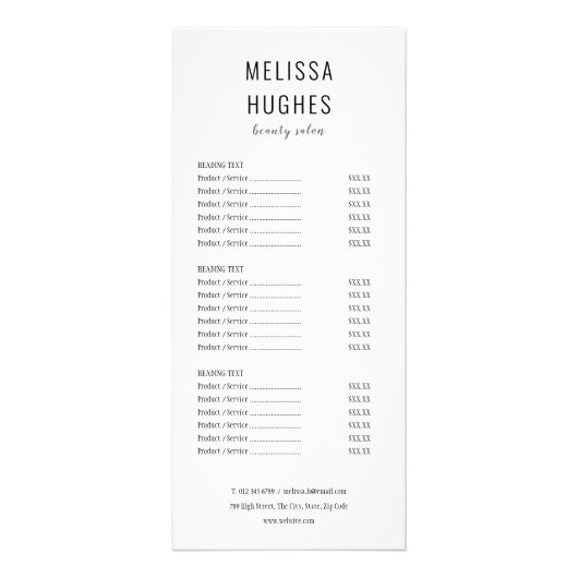 Einfaches elegantes Menü im Schwarz-Weiß-Salon (Vorne)