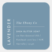 Einfaches elegantes Minimal Dusky Blue Soap Label Quadratischer Aufkleber (Vorderseite)