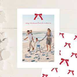 Einfaches elegantes Minimal Red Christmas Bow Foto Feiertagskarte