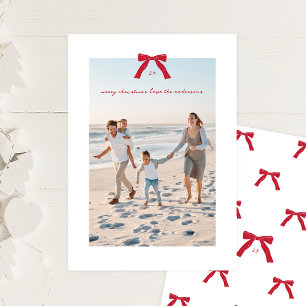 Einfaches elegantes Minimal Red Christmas Bow Foto Feiertagskarte