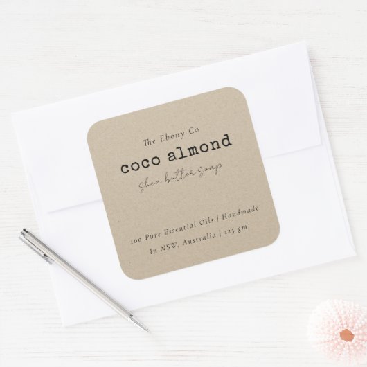 Einfaches elegantes minimales Rustikales Kraftseif Quadratischer Aufkleber (Umschlag)