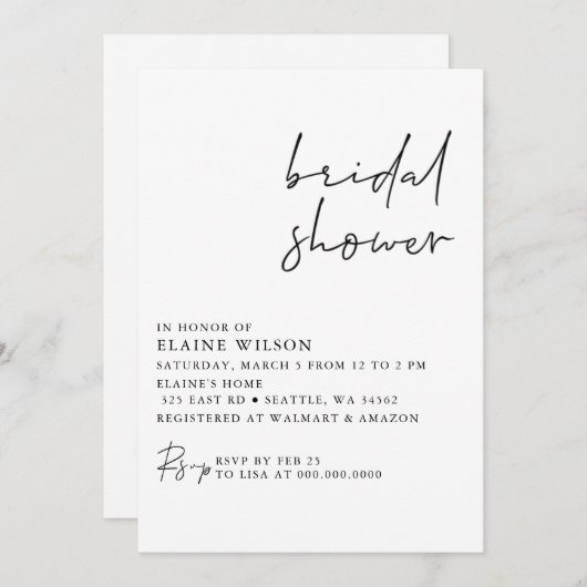 Einfaches Elegantes Modernes Brautparty Einladung (Vorne/Hinten)