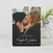 Einfaches elegantes, modernes Foto für den Weißtex Save The Date (Stehend Vorderseite)