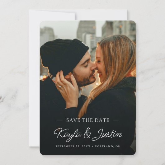 Einfaches elegantes, modernes Foto für den Weißtex Save The Date (Vorderseite)