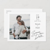 Einfaches elegantes modernes Foto Hochzeit rettet Ankündigungspostkarte (Vorne/Hinten)