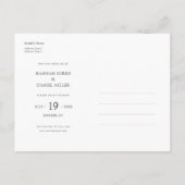 Einfaches elegantes modernes Foto Hochzeit rettet Ankündigungspostkarte (Rückseite)