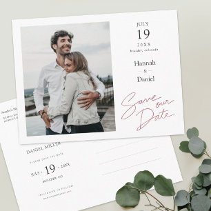 Einfaches elegantes modernes Foto Hochzeit rettet Ankündigungspostkarte