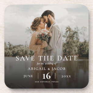 Einfaches elegantes modernes Foto Hochzeit rettet  Getränkeuntersetzer