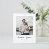 Einfaches elegantes modernes Foto Save the Date Ho Ankündigungspostkarte (Stehend Vorderseite)