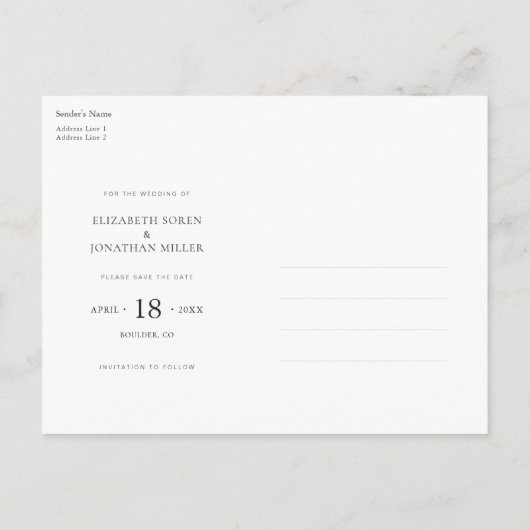 Einfaches elegantes modernes Foto Save the Date Ho Einladungspostkarte (Rückseite)