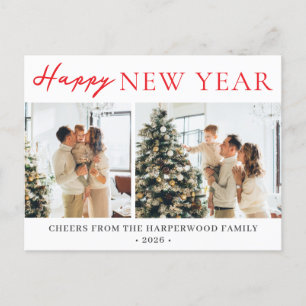 Einfaches Elegantes Modernes Happy Neujahr Zwei Fo Feiertagspostkarte