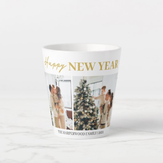 Einfaches Elegantes Modernes Happy Neujahr Zwei Fo Milchtasse (Vorderseite)