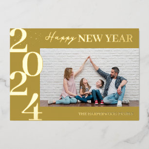 Einfaches Elegantes Modernes Happy New Year One Fo Folien Feiertagskarte