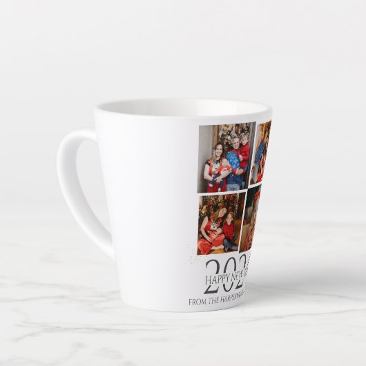 Einfaches Elegantes Modernes Happy New Year Vier F Milchtasse (Linke Ecke)