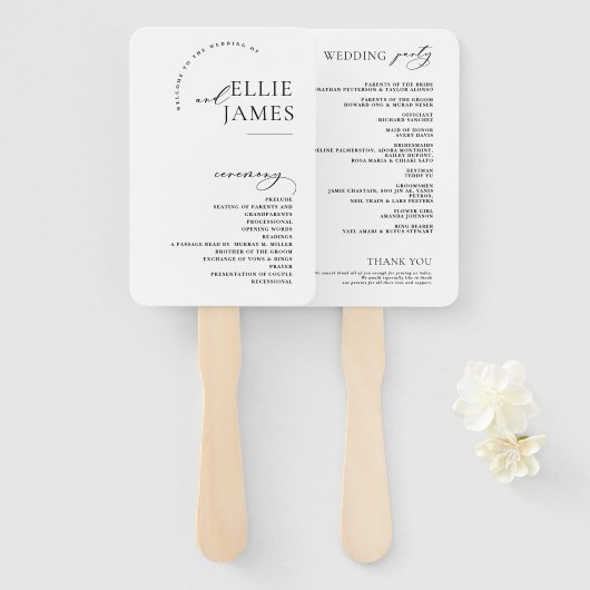 Einfaches elegantes modernes Hochzeitsprogramm Fächer (Vorne und Hinten)
