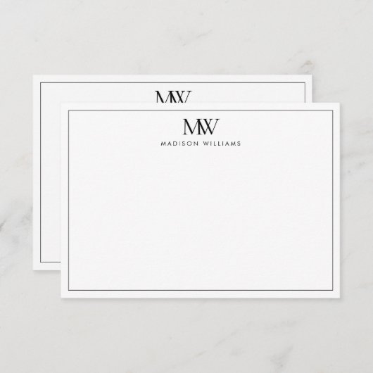 Einfaches elegantes modernes Monogramm Mitteilungskarte (Vorne/Hinten)