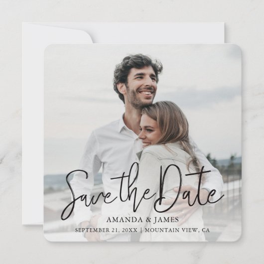 Einfaches elegantes, modernes Schwarzes Typografis Save The Date (Vorderseite)
