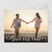 Einfaches elegantes, modernes Script-Foto Save the Ankündigungspostkarte (Vorderseite)